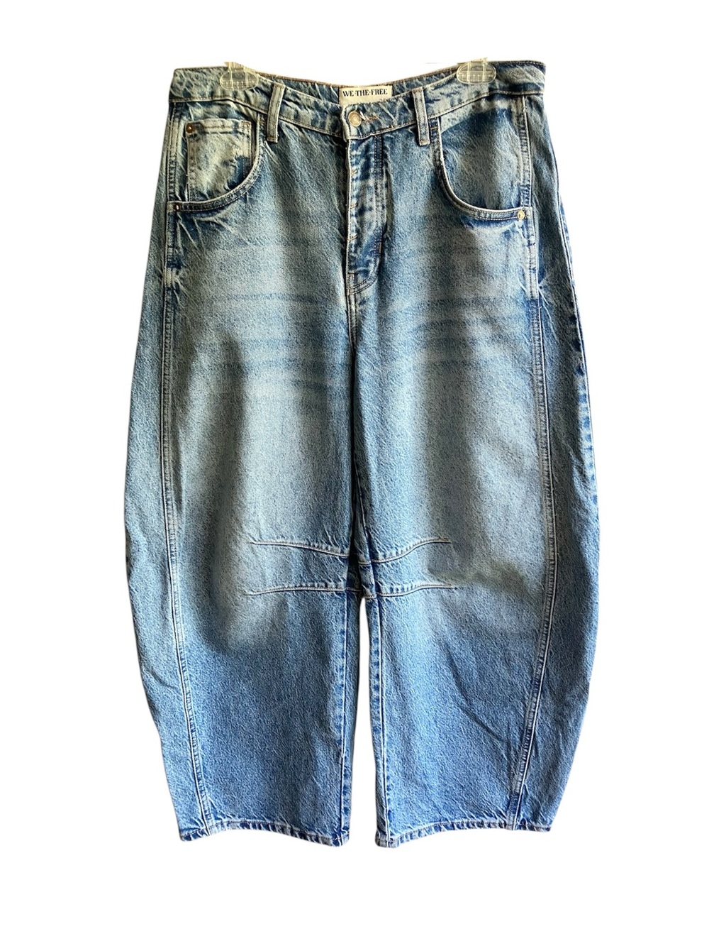 We The Free Good Luck Mid Rise Barrel Jeans Size 29 Medium Wash Wide Leg Denim - Picture 5 of 16